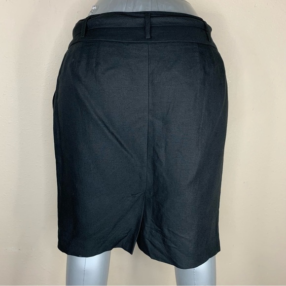 Size 10 Petite Ann Taylor LOFT Black Linen Blend Pencil Skirt Lined Belted - Picture 4 of 6